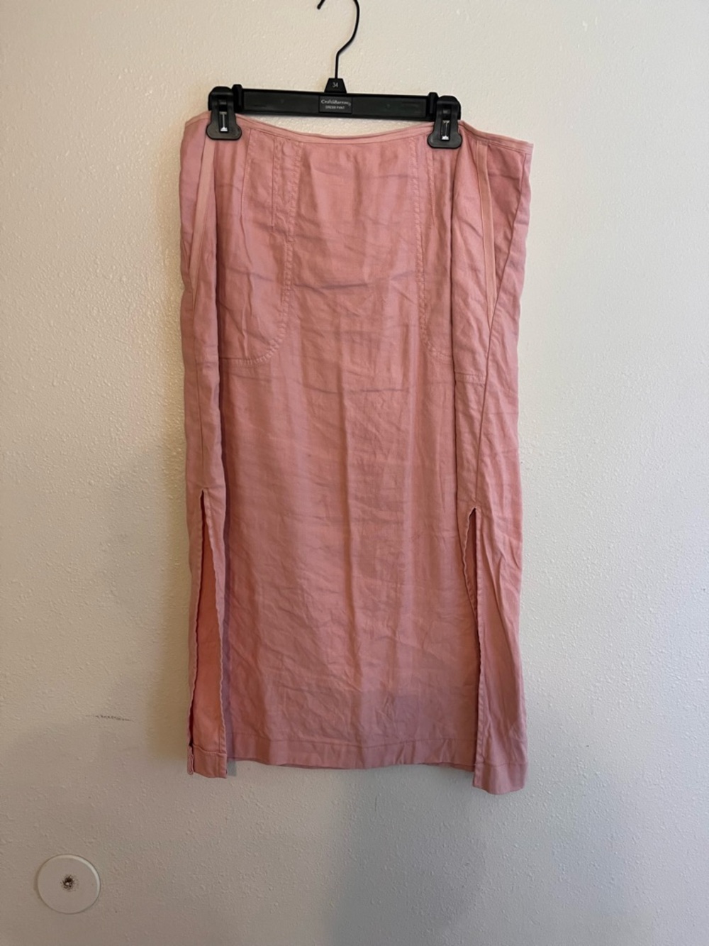Anthropologie Blush Pink Linen Blend Midi Skirt with Front Slits
